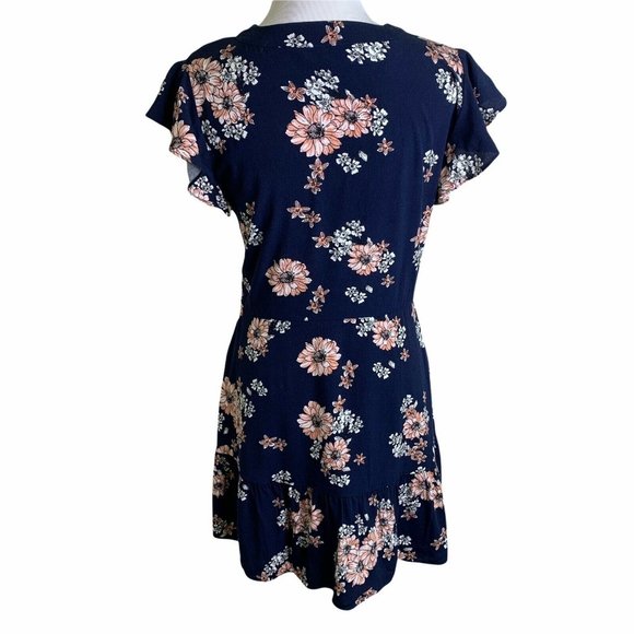 Cupcakes and Cashmere Navy Floral Neck Tie Ruffle Cap Sleeve Mini Dress Womens 6 - Picture 8 of 10